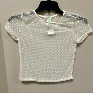 Reckless Hearts 💞 Sz M Ivory Sheer Short Sleeve Top Swiss Dot NWT